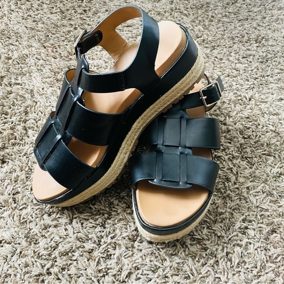 Soda woman’s espadrille platform sandal size 8 black tan casual strappy feminine - Picture 9 of 9